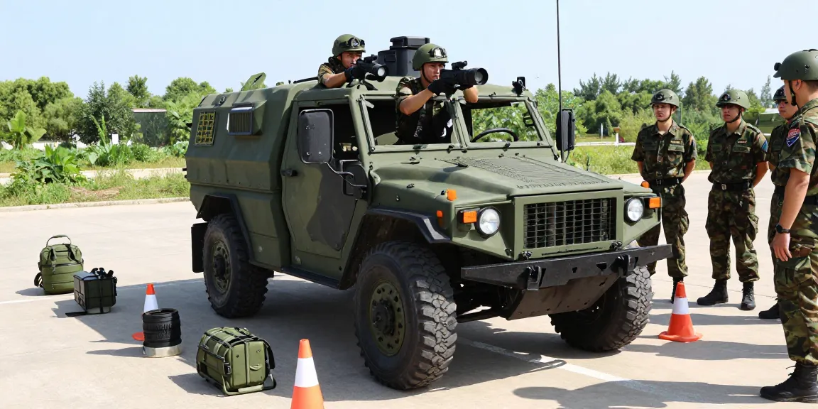 88M Motor Transport Operator training scene with soldier navigating vehicle during outdoor course.