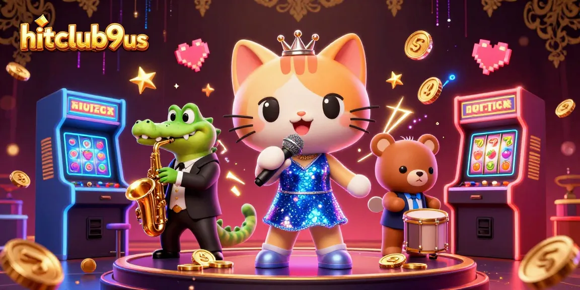 Experience the excitement of hitclub9us with vibrant casino elements and animated characters.