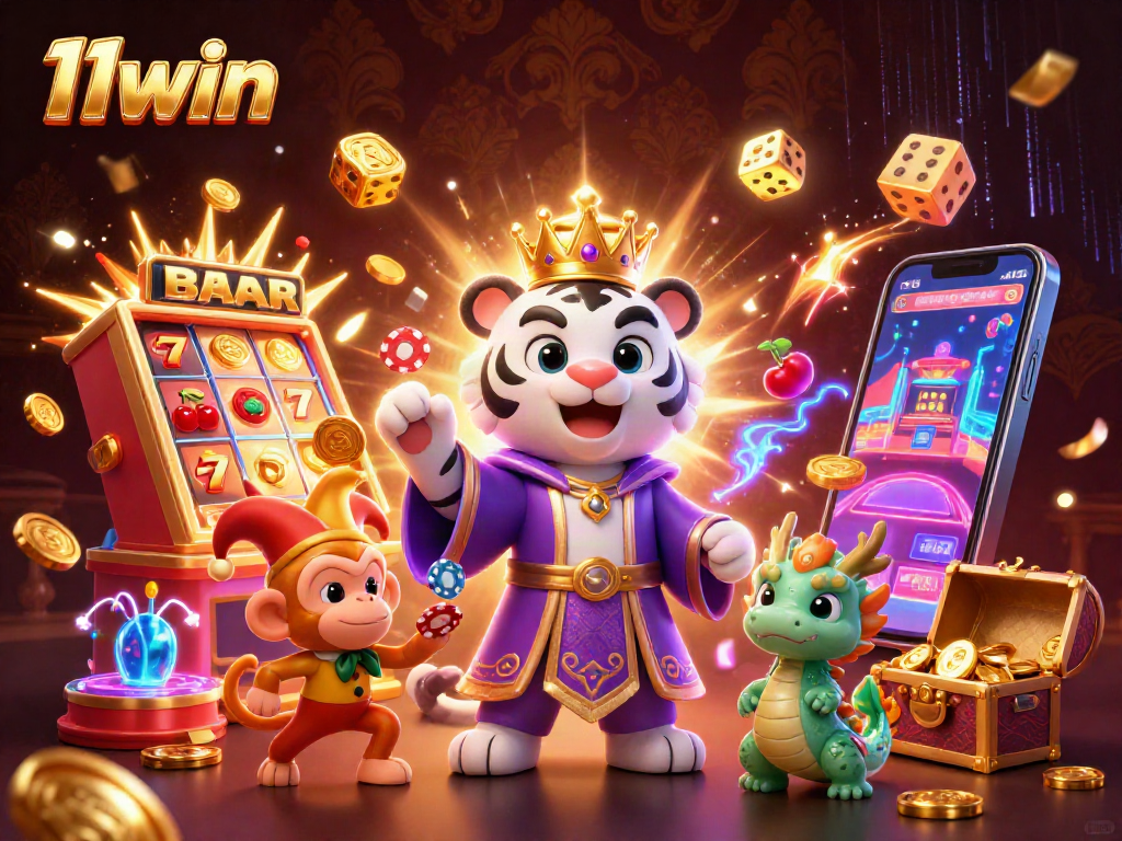 Experience spectacular wins with 11win in this vibrant 3D casino scene filled with excitement.