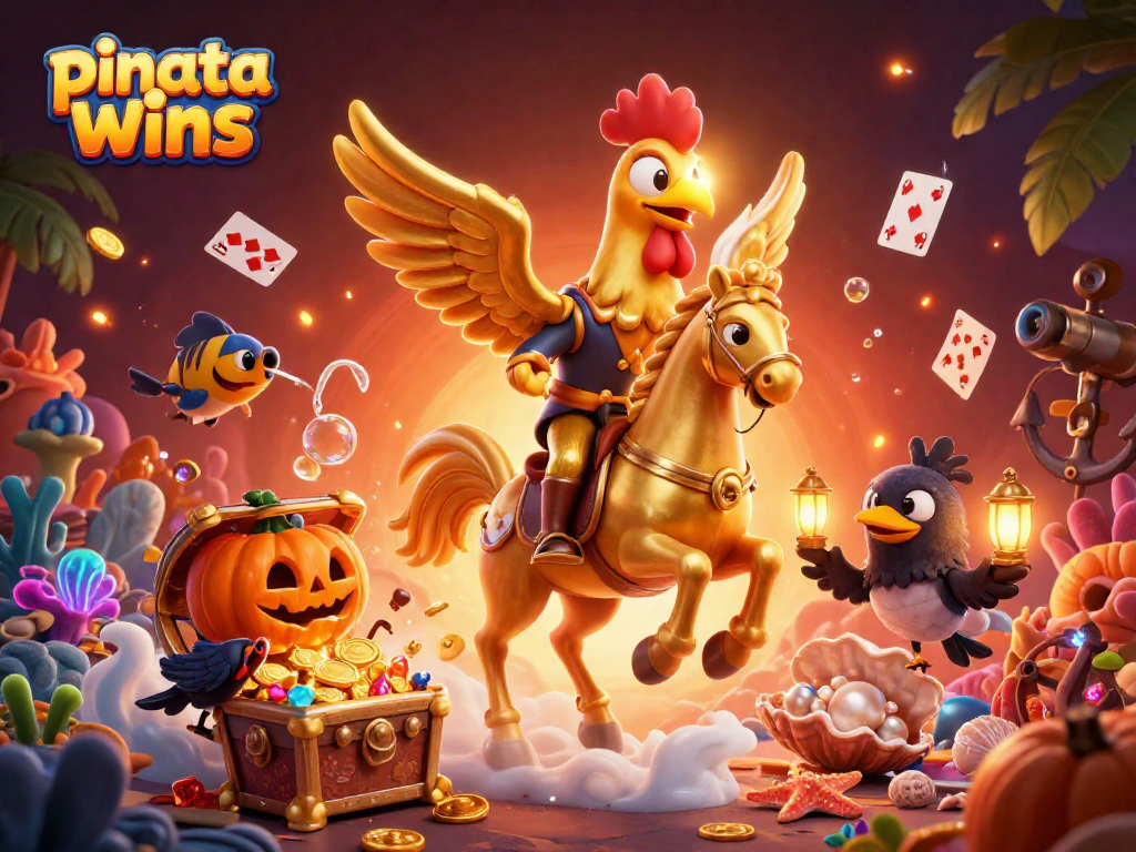 Pinata Wins: Experience vibrant gameplay excitement with golden roosters and festive elements in the casino.