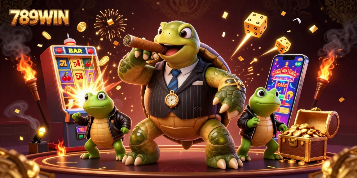 Engage with thrilling slots at 789WIN as the turtle and bullfrogs bring the casino to life.