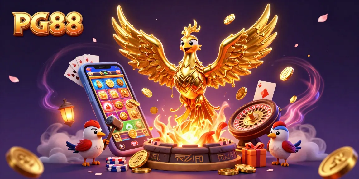 Experience thrilling wins with PG88's vibrant casino scene filled with golden coins and dynamic games.