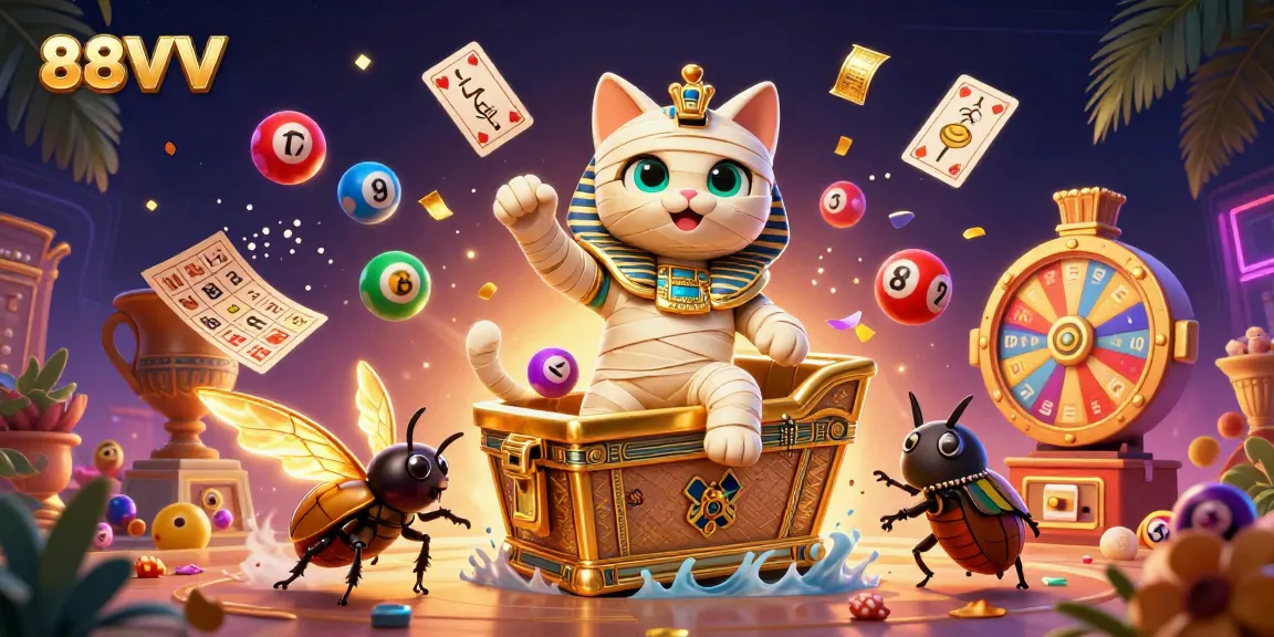 Experience exciting gameplay at 88VV with the Egyptian mummy cat bursting from a sarcophagus.
