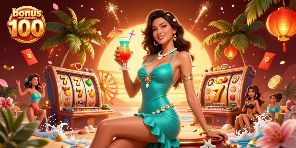Play thrilling games with bonus new member 100 in a vibrant casino setting featuring glamorous characters.