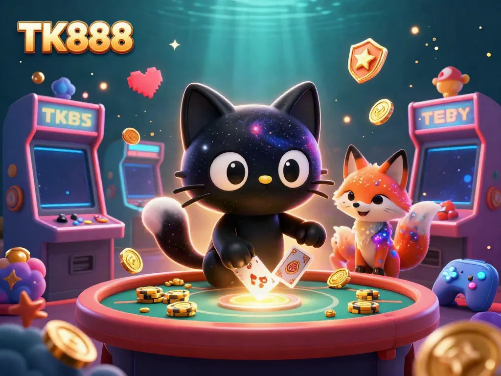 Experience engaging gameplay with TK888 in a vibrant cosmic casino scene featuring captivating characters and dynamic elements.