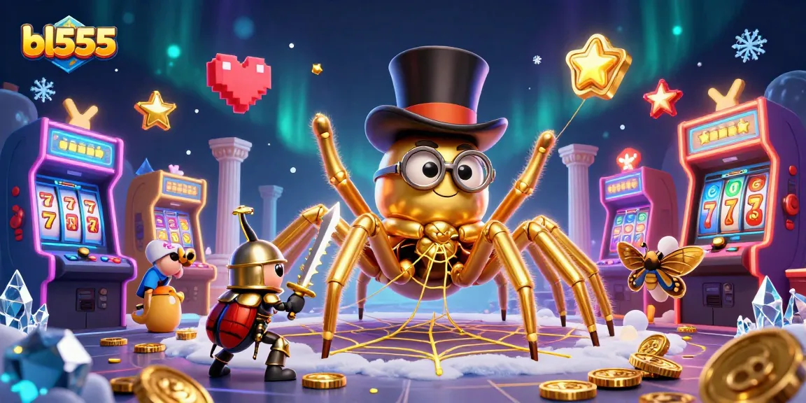 Experience thrilling wins at bl555 with a vibrant 3D casino scene showcasing slot machines and characters.