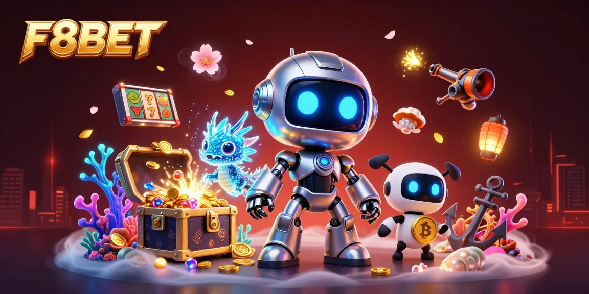 Experience thrilling F8BET gaming with a vibrant scene of pulsating casino elements showcasing slots and treasures.