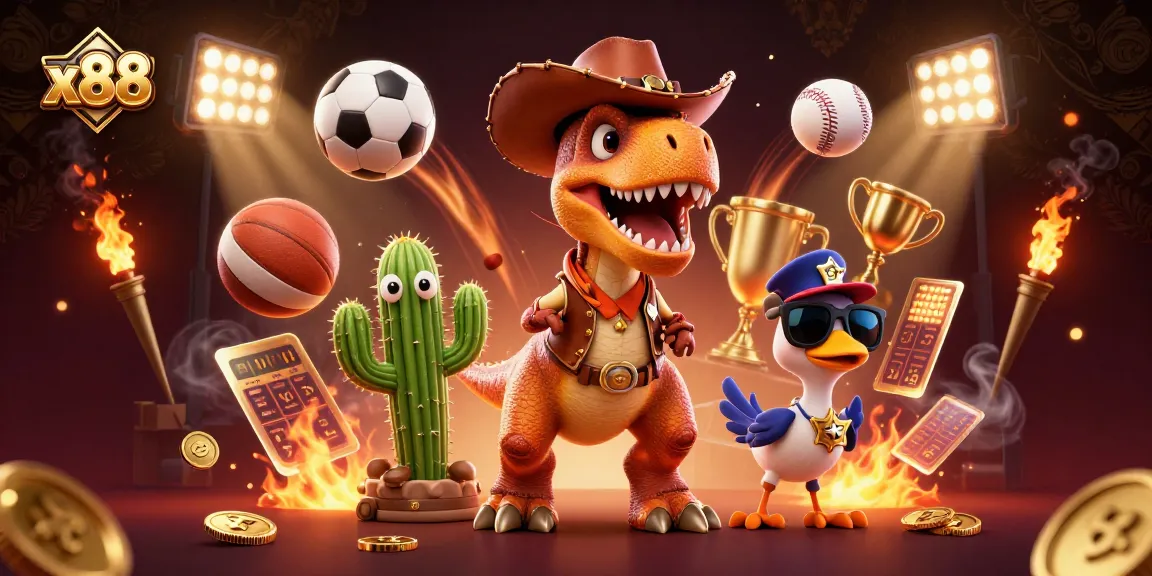X88 celebrates gambling excitement with a cartoon dinosaur and innovative gaming elements.