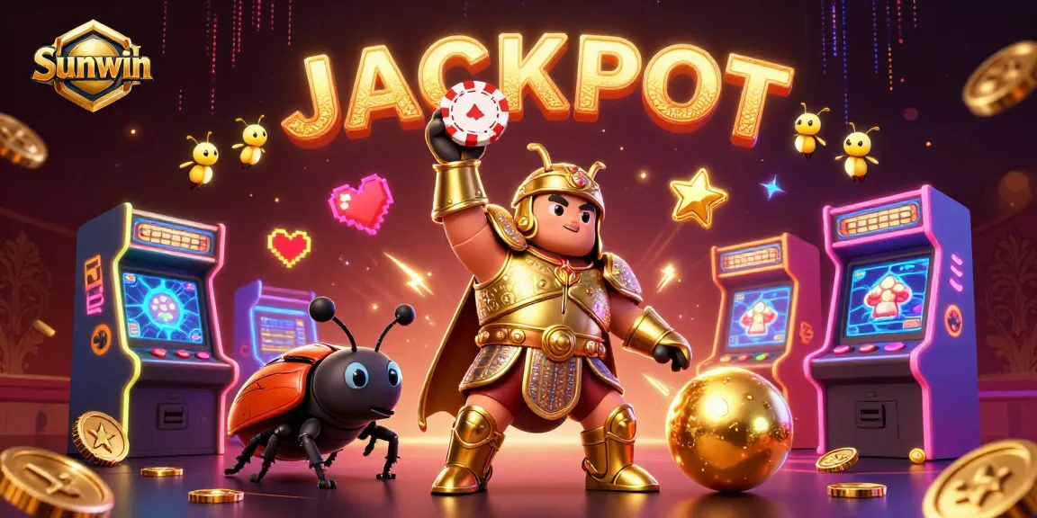 Set your sights on jackpots at Sunwin, featuring a gladiator beetle lifting a poker chip in victory.