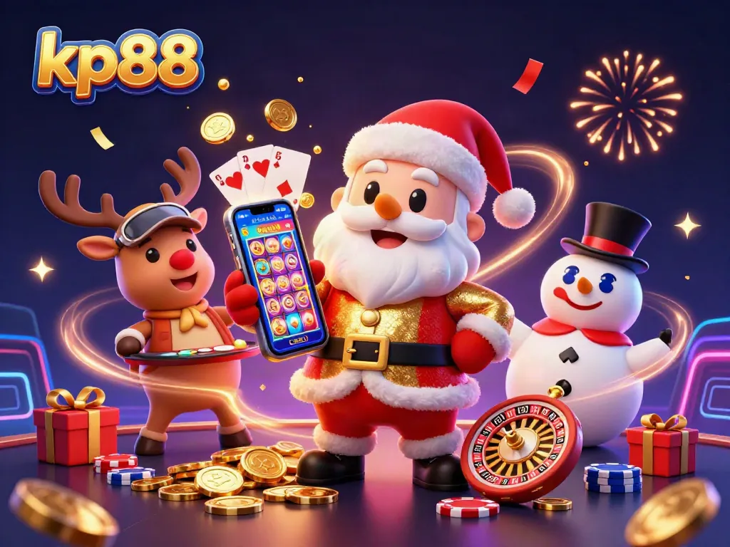 Experience thrilling gameplay with kp88 as Santa Claus and friends enjoy lively casino action.