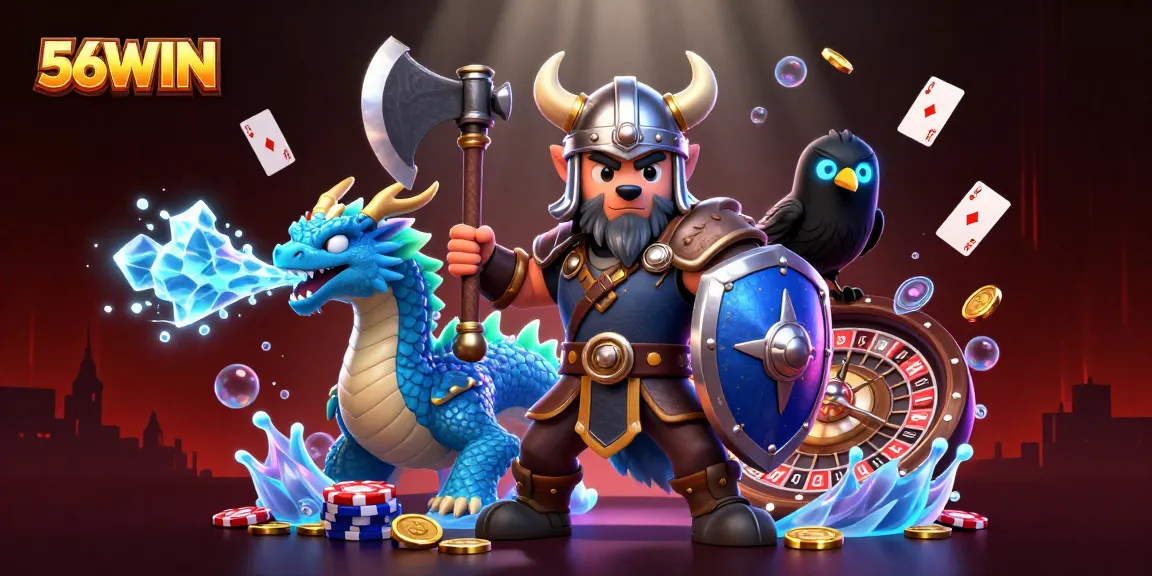 Experience the thrilling atmosphere of 56WIN with this stunning casino scene.