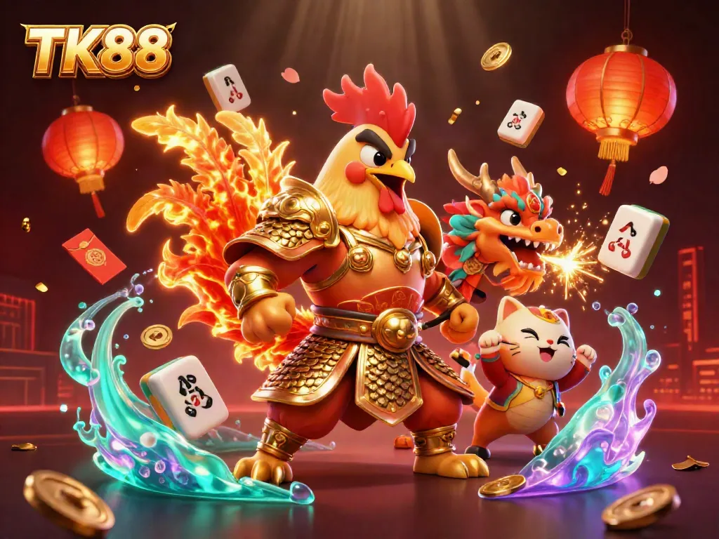 Experience the excitement of TK88 with dynamic characters and vibrant casino elements.