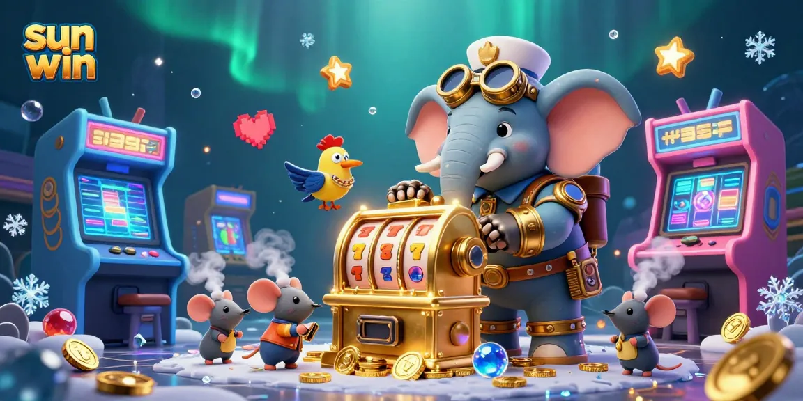 Spin to win big at Sun Win with an engaging steampunk-themed casino illustration filled with games and excitement.