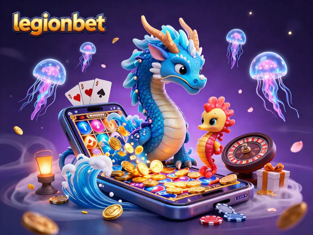 Spin thrilling games at legionbet with a vibrant 3D dragon and casino elements!