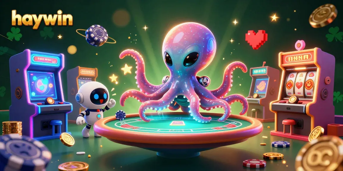 Experience high-stakes action with haywin's alien octopus playing holographic poker.