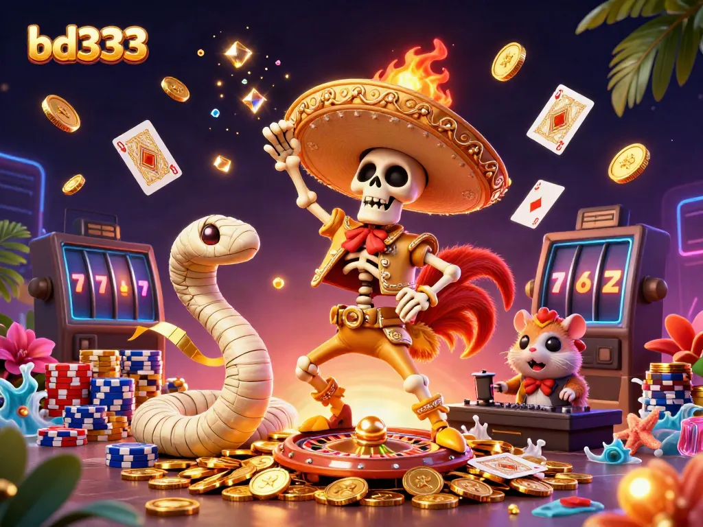 Celebrate and win with bd333 in this dynamic casino scene full of excitement and golden coins.