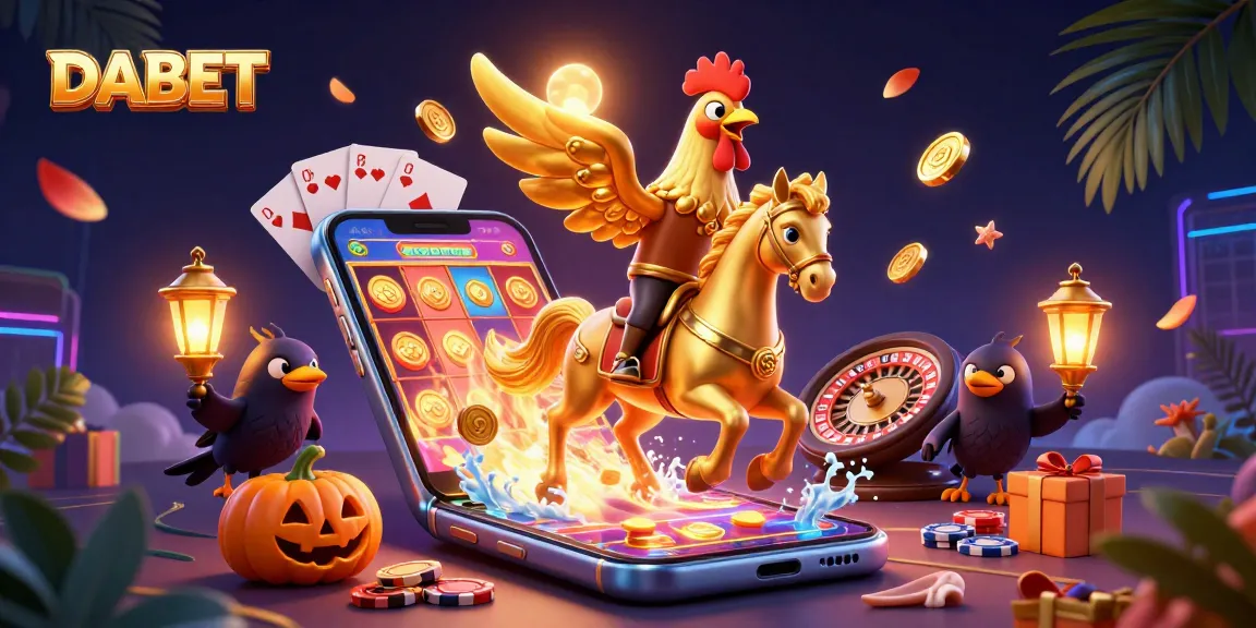 DABET casino illustration depicting a golden rooster headless horseman with game elements for thrilling engagement
